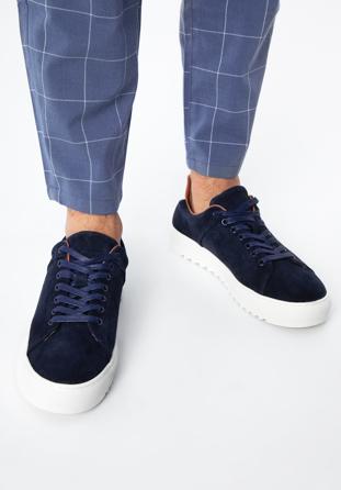 Men's suede trainers, navy blue, 96-M-709-N-42, Photo 1
