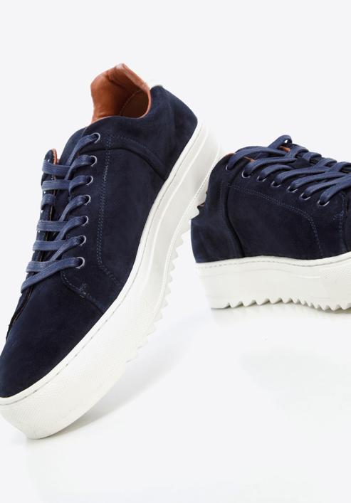 Men's suede trainers, navy blue, 96-M-709-N-42, Photo 8