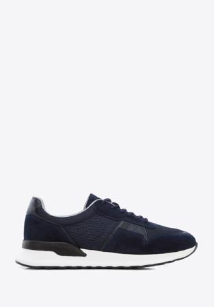 Men's suede trainers, navy blue, 96-M-513-N-45, Photo 1