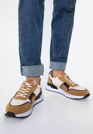 Męskie sneakersy zamszowe z elastycznymi wstawkami, brązowy, 96-M-513-5-42, Zdjęcie 1
