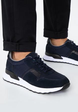 Men's suede trainers, navy blue, 96-M-513-N-41, Photo 1