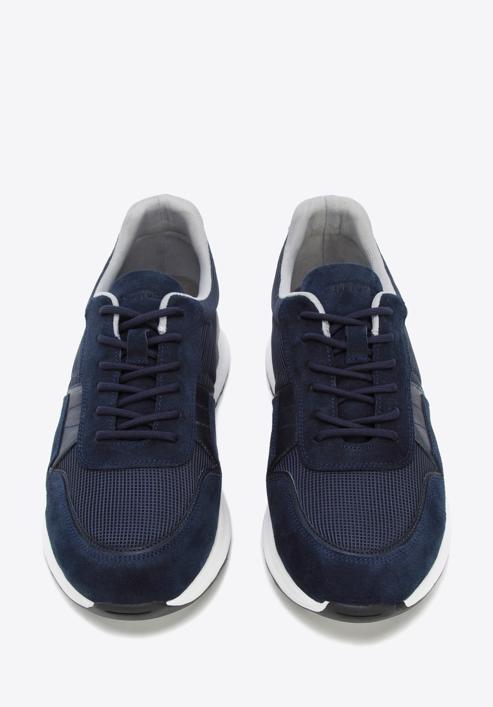 Men's suede trainers, navy blue, 96-M-513-Z-43, Photo 2