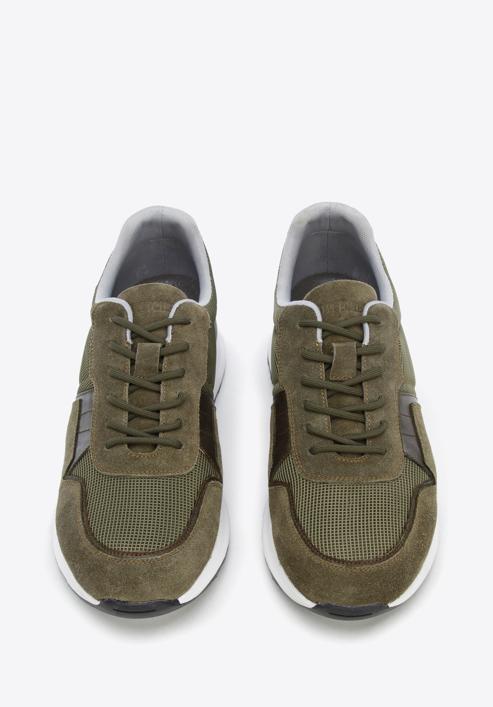 Męskie sneakersy zamszowe z elastycznymi wstawkami, zielony, 96-M-513-N-40, Zdjęcie 2