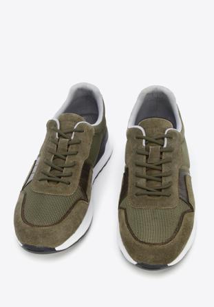 Męskie sneakersy zamszowe z elastycznymi wstawkami, zielony, 96-M-513-Z-43, Zdjęcie 1