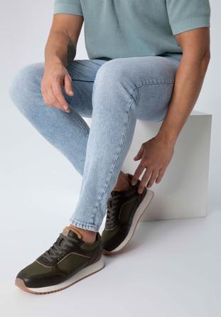 Męskie sneakersy ze skóry ekologicznej ze wstawkami, zielony, 98-M-700-Z-41, Zdjęcie 1