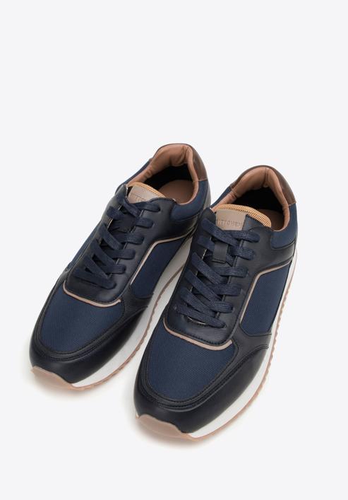 Men's faux leather trainers, navy blue, 98-M-700-N-41, Photo 2