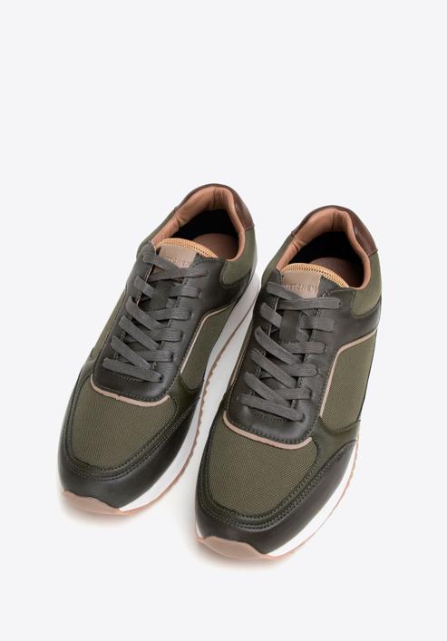 Męskie sneakersy ze skóry ekologicznej ze wstawkami, zielony, 98-M-700-N-45, Zdjęcie 2