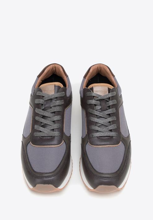 Męskie sneakersy ze skóry ekologicznej ze wstawkami, szaro-brązowy, 98-M-700-N-43, Zdjęcie 3