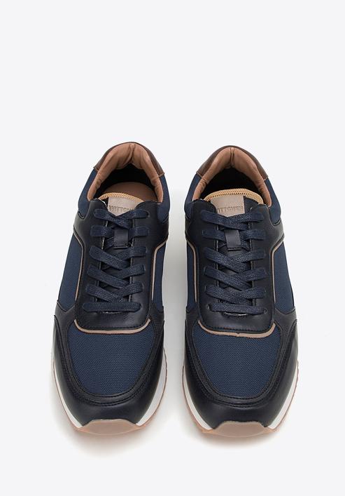 Men's faux leather trainers, navy blue, 98-M-700-N-43, Photo 3