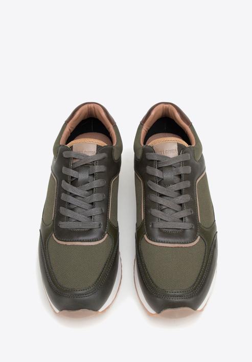Męskie sneakersy ze skóry ekologicznej ze wstawkami, zielony, 98-M-700-N-40, Zdjęcie 3