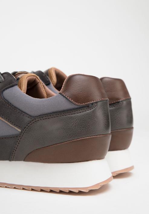 Męskie sneakersy ze skóry ekologicznej ze wstawkami, szaro-brązowy, 98-M-700-8-42, Zdjęcie 8