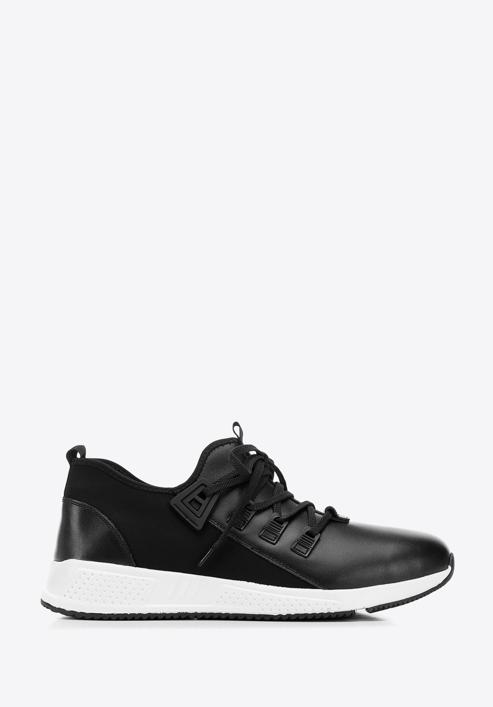 Men's leather and fabric trainers, black, 92-M-914-1-43, Photo 1