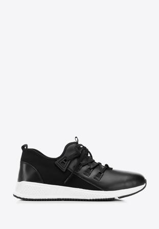 Men's leather and fabric trainers, black, 92-M-914-1-39, Photo 1