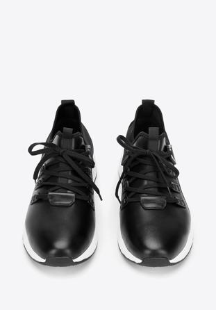 Men's leather and fabric trainers, black, 92-M-914-1-42, Photo 1