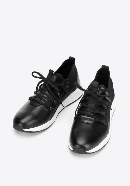 Men's leather and fabric trainers, black, 92-M-914-1-41, Photo 4