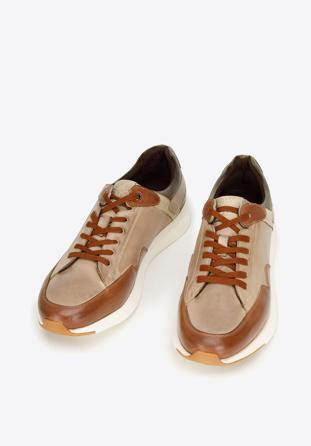 Męskie sneakersy ze skóry naturalnej, beżowo-brązowy, 92-M-301-8-40, Zdjęcie 1