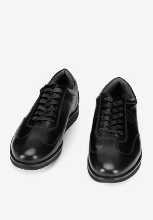 Męskie sneakersy ze skóry licowej na platformie z bieżnikiem, czarny, 93-M-507-1-41, Zdjęcie 1
