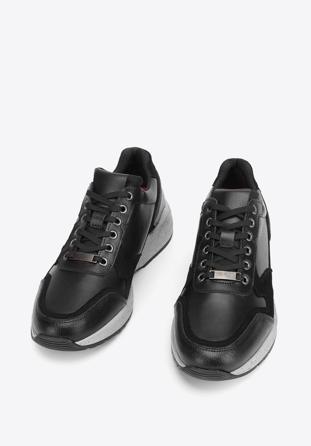 Męskie sneakersy ze skóry na grubej podeszwie, czarny, 93-M-300-1-40, Zdjęcie 1