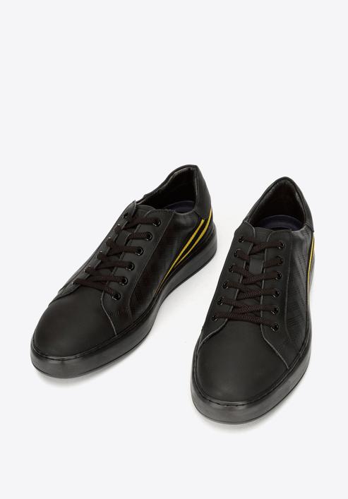 Męskie sneakersy ze skóry z kontrastowymi paskami, czarno-żółty, 92-M-511-1-41, Zdjęcie 4