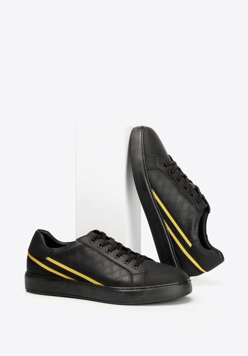 Men's trainers with contrasting stripe, black-yellow, 92-M-511-1-40, Photo 5