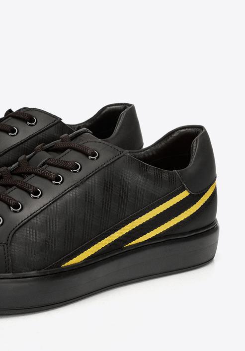 Men's trainers with contrasting stripe, black-yellow, 92-M-511-1-39, Photo 6