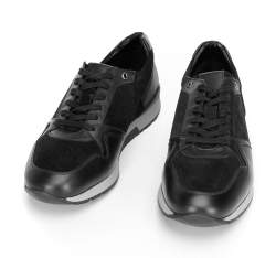 Męskie sneakersy ze skóry zamszowej i licowej, czarny, 92-M-300-1-43, Zdjęcie 1