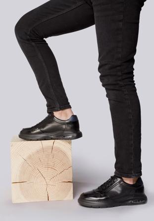 Męskie sneakersy skórzane z poduszką powietrzną, czarny, 93-M-902-1-41, Zdjęcie 1