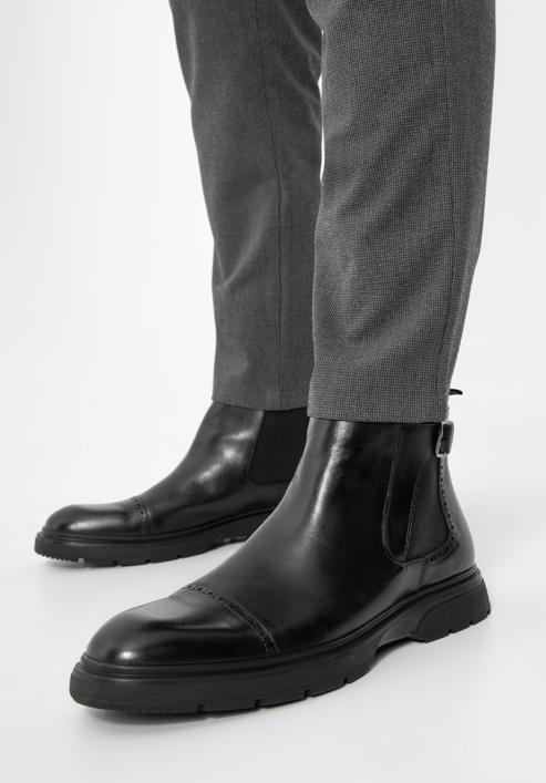 Men's leather Chelsea ankle boots, black, 97-M-511-1-44, Photo 15