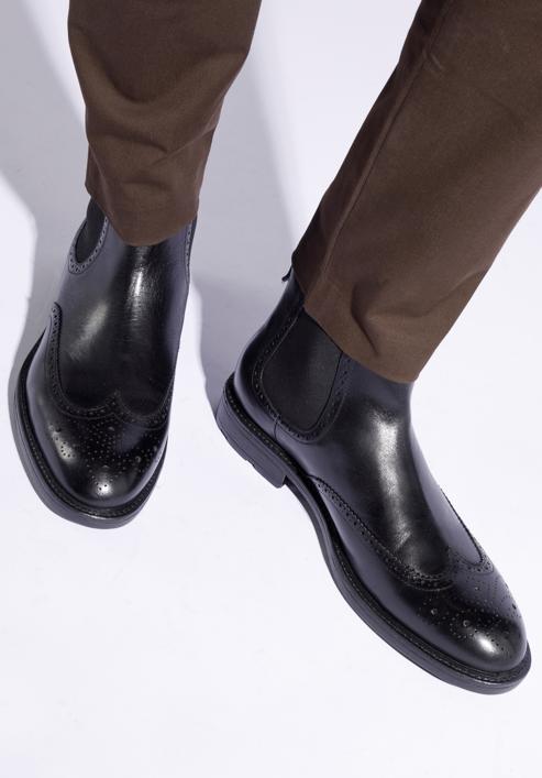 Men's leather Chelsea boots, black, 95-M-700-1-44, Photo 15