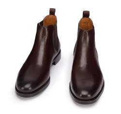 Men's leather Chelsea boots with textured  heelcap, dark brown, 93-M-520-4-44, Photo 1