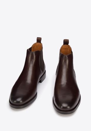 Men's leather Chelsea boots with textured  heelcap, dark brown, 93-M-520-4-43, Photo 1