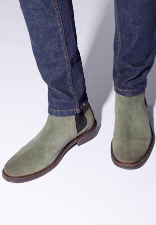 Men's suede Chelsea boots, green, 95-M-510-Z-40, Photo 1