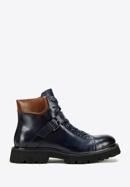 Men's leather boots with buckle detail, navy blue, 97-M-502-N-44, Photo 1