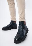 Men's leather boots with buckle detail, navy blue, 97-M-502-4-39, Photo 15