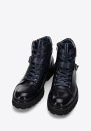 Men's leather boots with buckle detail, navy blue, 97-M-502-N-43, Photo 2