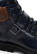 Men's leather boots with buckle detail, navy blue, 97-M-502-N-39, Photo 6
