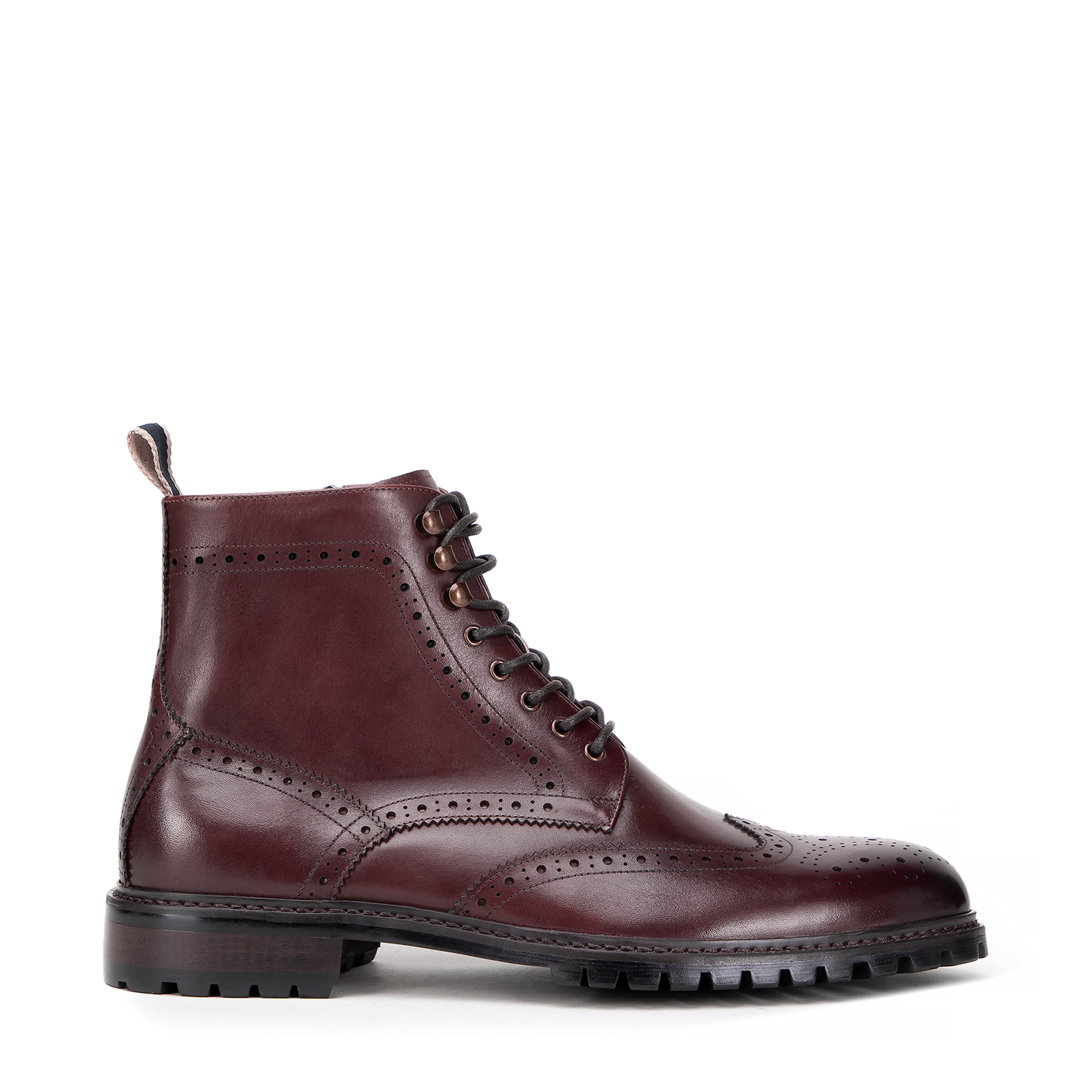 Pánske kožené členkové topánky s perforáciou bordové 99-M-514-3