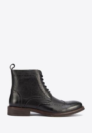 Men's leather lace up boots., black, 95-M-511-1-41, Photo 1