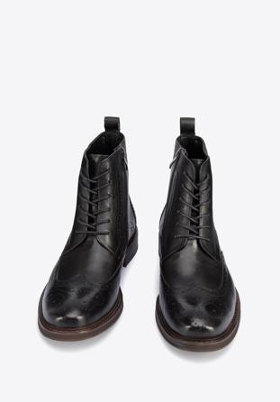 Men's leather lace up boots., black, 95-M-511-1-40, Photo 1