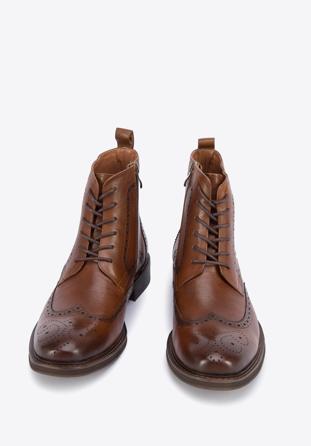 Men's leather lace up boots., brown, 95-M-511-5-44, Photo 1