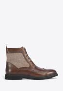 Men's leather brogue and fabric boots, brown, 95-M-502-1-42, Photo 1