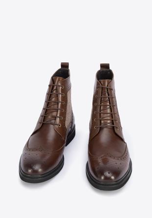 Men's leather brogue and fabric boots, brown, 95-M-502-4-39, Photo 1