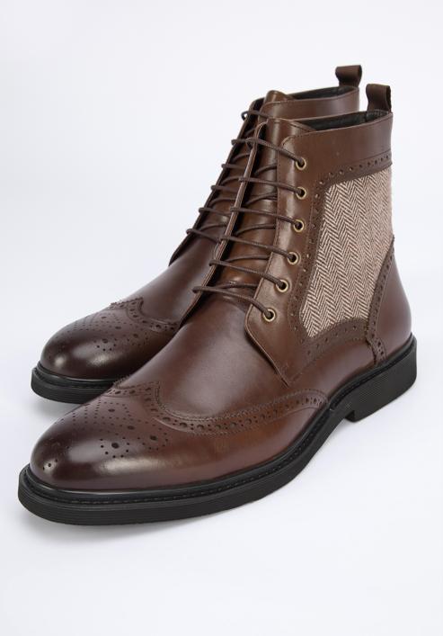 Men's leather brogue and fabric boots, brown, 95-M-502-4-40, Photo 7