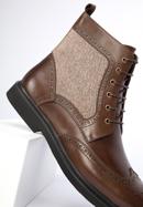 Men's leather brogue and fabric boots, brown, 95-M-502-1-42, Photo 8