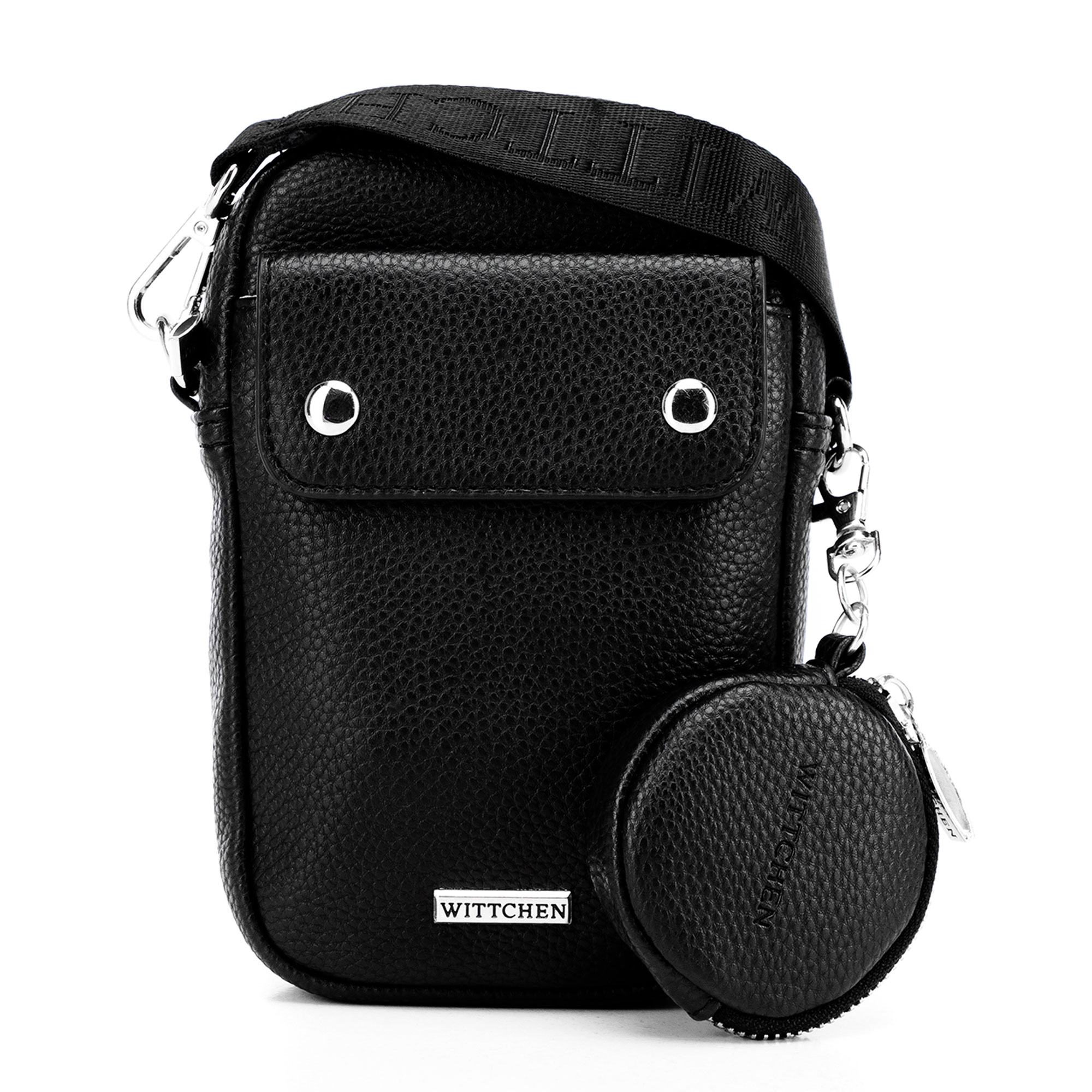 Mini dámska kabelka z ekokože čierno-strieborná 100-2Y-011-1S