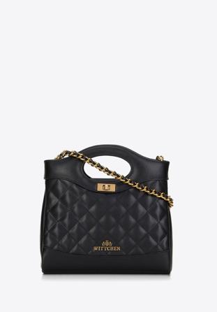 Quilted leather mini tote bag on chain shoulder strap, black, 98-4E-211-1, Photo 1