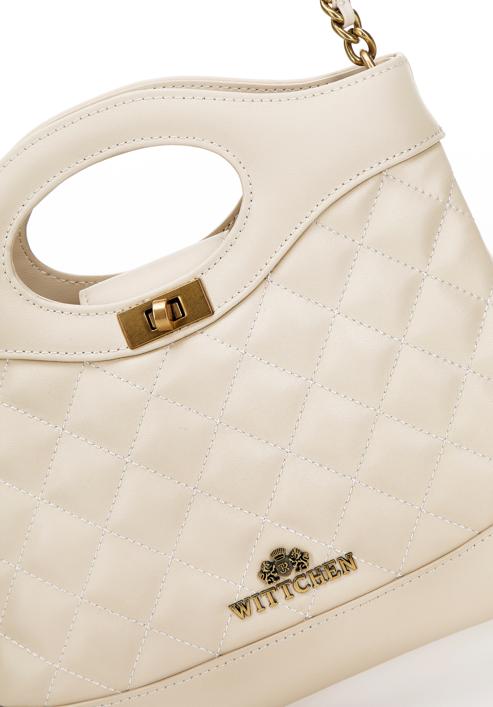 Quilted leather mini tote bag on chain shoulder strap, light beige, 98-4E-211-P, Photo 4