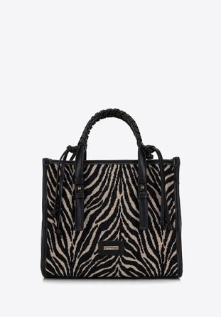 Women's animal print tote bag, black, 98-4Y-301-1, Photo 1