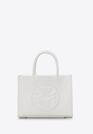 Faux leather tote bag with the embossed monogram, cream, 98-4Y-306-0, Photo 1