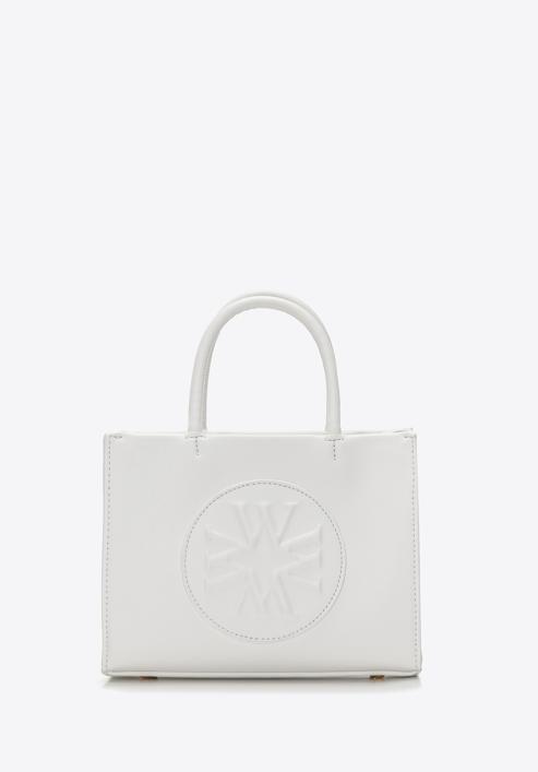 Faux leather tote bag with the embossed monogram, cream, 98-4Y-306-N, Photo 1